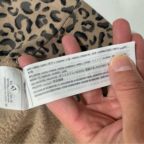 Abercrombie Fitch Open Front Sweatshirt Leopard Print Tan Black - Picture 3 of 6